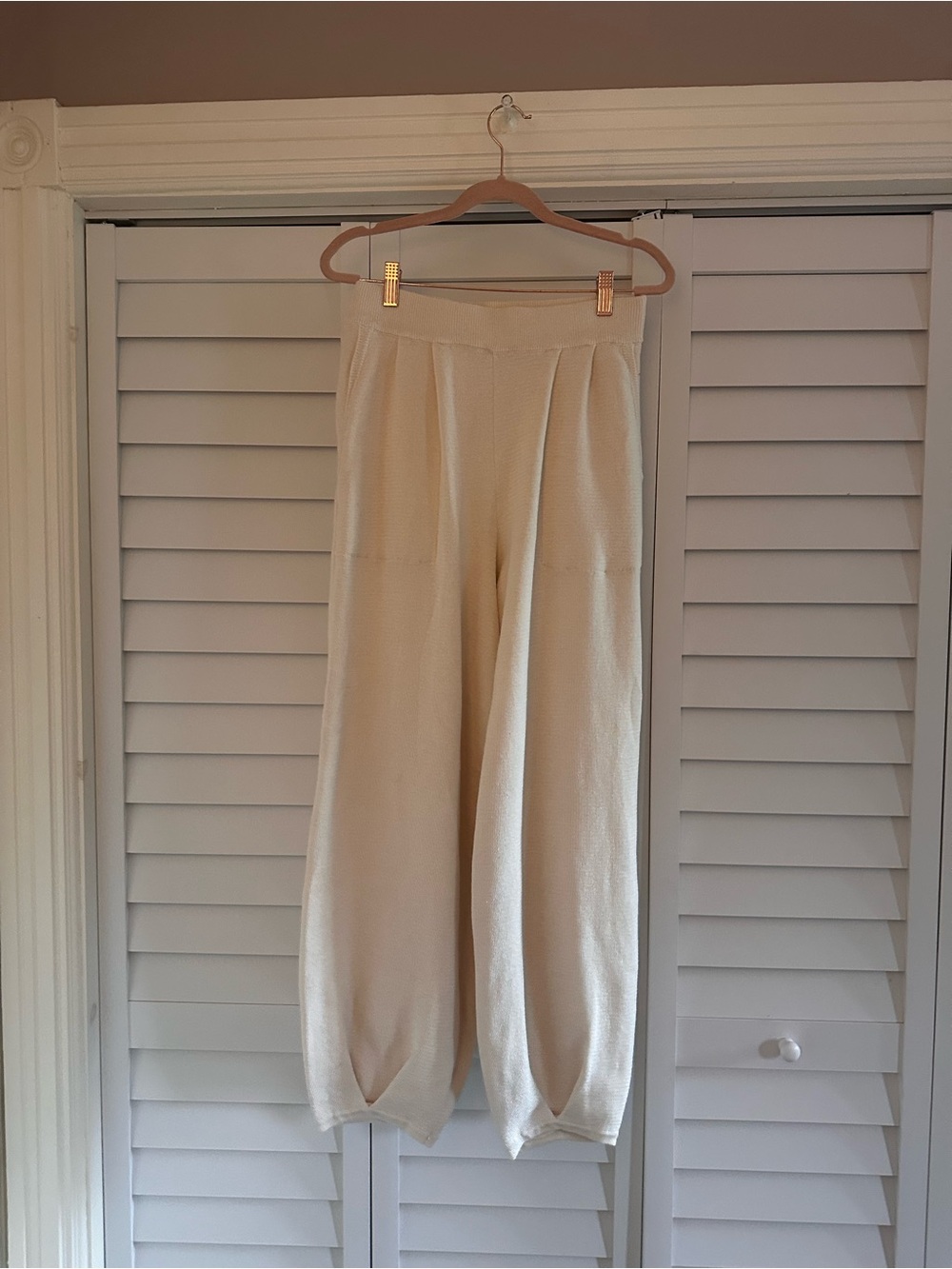 NWT FP Beach Neutral Cream Wide-Leg Knit Pants with Elastic Waist